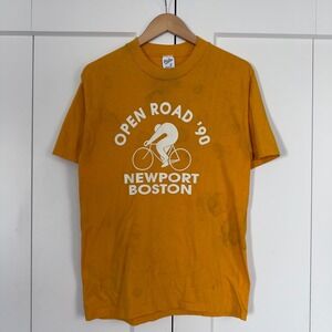 Vintage 90s MADE IN USA Mens XL Velva Sheen T-Shirt Yellow Open Road 90 Graphic